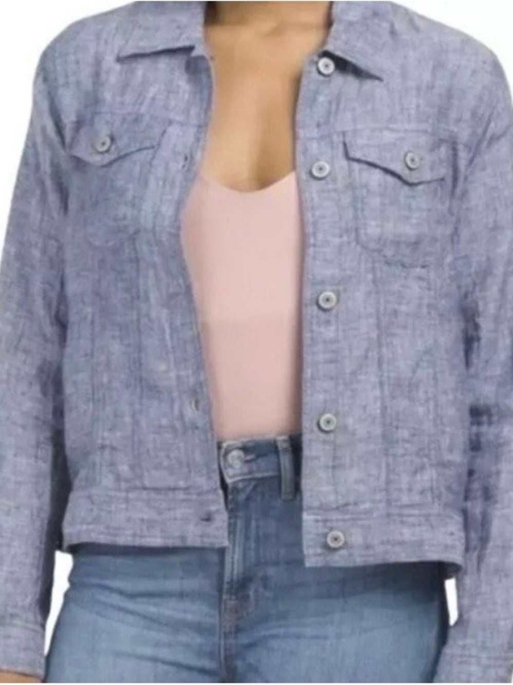 Jones New York Light Blue Linen-Blend Jean Jacket